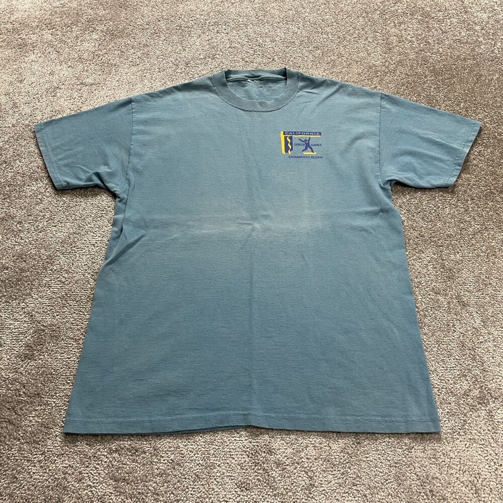Unbranded Graphic T-Shirt Mens Large Blue Crew Neck Short Sleeve Casual Cotton